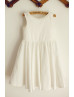 Ruffled Neck Ivory Cotton Knee Length Flower Girl Dress